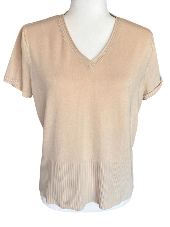 Liz Claiborne Tops - Vintage Liz Claiborne Silk Sweater Top Short Sleeve Neutral Beige Womens Large